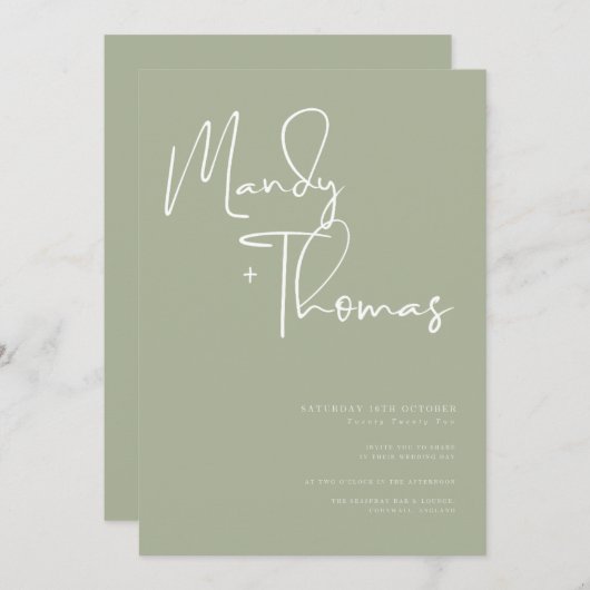 Moderne uitnodiging voor groene bruiloft (Voorkant / Achterkant)