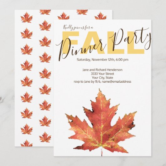 Moderne uitnodiging voor Herfst binnenpartij (Voorkant / Achterkant)
