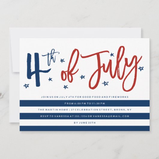 Moderne uitnodiging voor het feest van 4 juli (Voorkant)