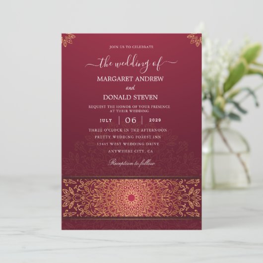 Moderne uitnodiging voor het huwelijk in India (Staand voorkant)