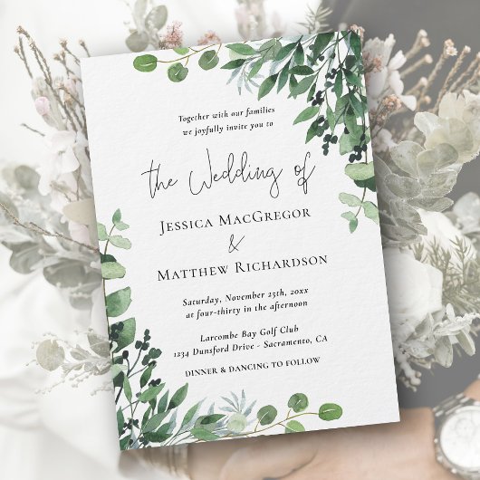 Moderne uitnodiging voor het huwelijk met eucalypt