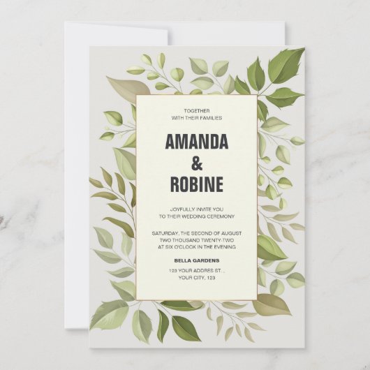 Moderne uitnodiging voor het huwelijk met eucalypt (Voorkant)