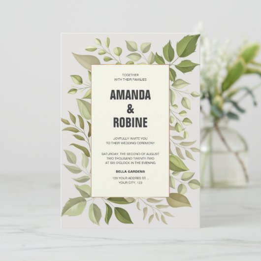 Moderne uitnodiging voor het huwelijk met eucalypt (Staand voorkant)