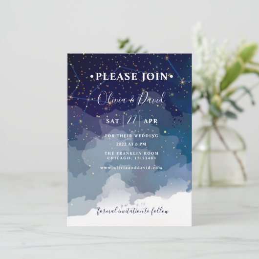 Moderne uitnodiging voor huwelijk blauwe hemel en  (Staand voorkant)