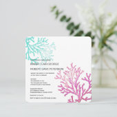 Moderne uitnodiging voor huwelijksreis met Coral B (Staand voorkant)