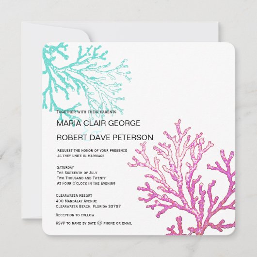 Moderne uitnodiging voor huwelijksreis met Coral B (Voorkant)