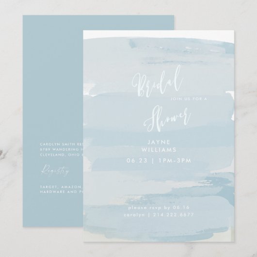 Moderne uitnodiging voor Icy Blue en White Bridal (Voorkant / Achterkant)