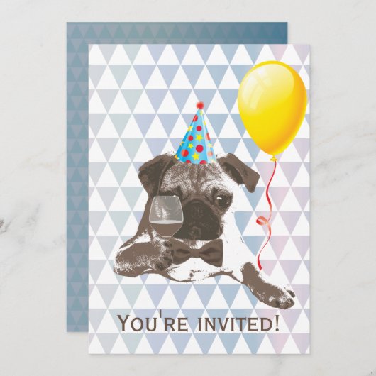 Moderne uitnodiging voor jonge honden en wijnstokk (Voorkant / Achterkant)