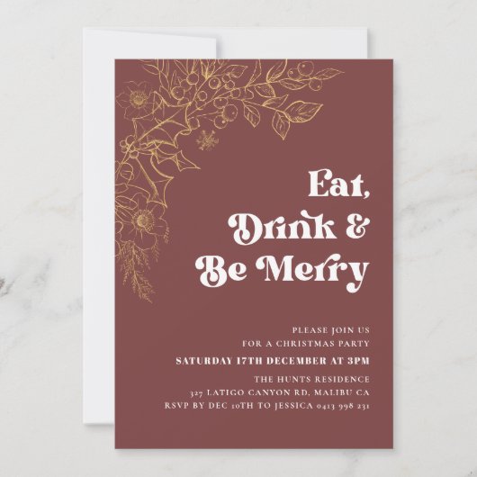 Moderne Uitnodiging voor Kerstfeest Be Merry  (Voorkant)