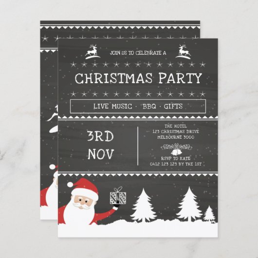 Moderne uitnodiging voor kerstfeestdagen in Chalkb (Voorkant / Achterkant)