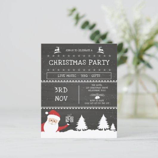 Moderne uitnodiging voor kerstfeestdagen in Chalkb (Staand voorkant)