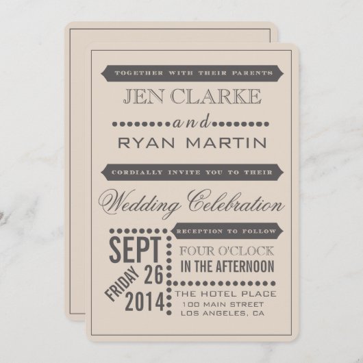 Moderne uitnodiging voor Manuscript Beige & Gray W (Voorkant / Achterkant)