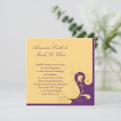 Moderne uitnodiging voor Paarse en gouden bruiloft (Staand voorkant)