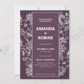 Moderne uitnodiging voor Paarse Floral Wedding (Voorkant)