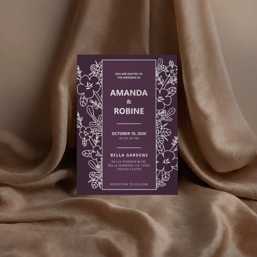 Moderne uitnodiging voor Paarse Floral Wedding