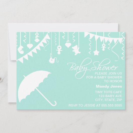 Moderne uitnodiging voor paraplu-baby shower (Voorkant)