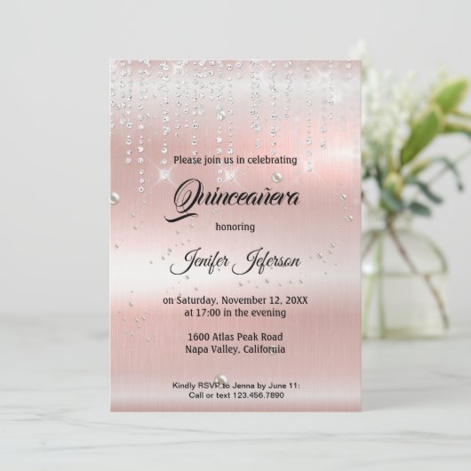 Moderne uitnodiging voor Quinceanera (Staand voorkant)