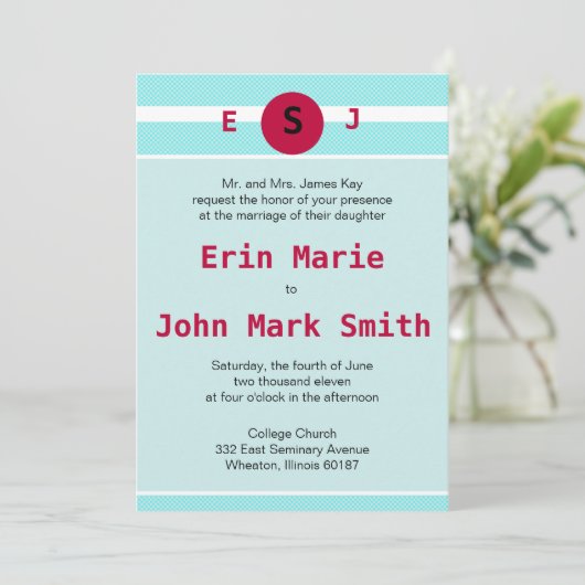 Moderne uitnodiging voor rode en Blauwgroen bruilo (Staand voorkant)