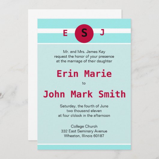 Moderne uitnodiging voor rode en Blauwgroen bruilo (Voorkant / Achterkant)