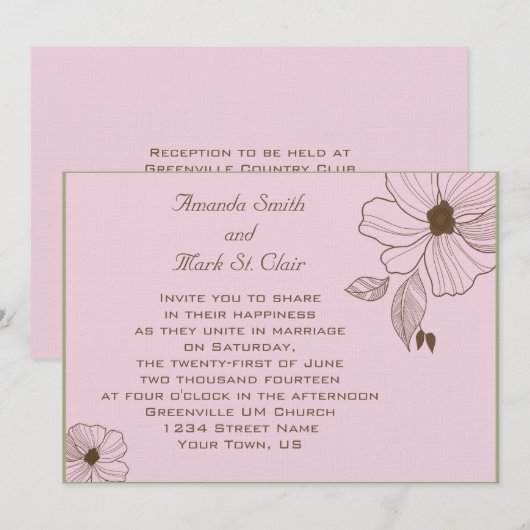 Moderne uitnodiging voor roze en bruin huwelijk (Voorkant / Achterkant)