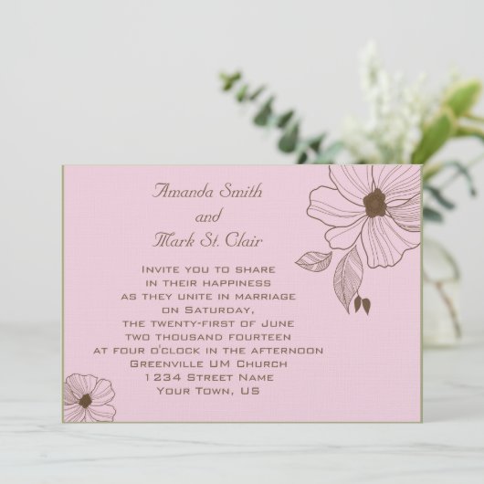 Moderne uitnodiging voor roze en bruin huwelijk (Staand voorkant)