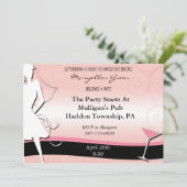 Moderne uitnodiging voor roze en zwarte bacheloret (Staand voorkant)