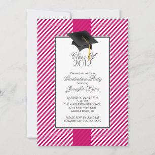 Moderne uitnodiging voor roze stripe Gradupe Party