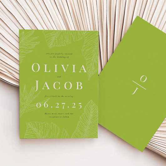 Moderne uitnodiging voor tropisch huwelijk