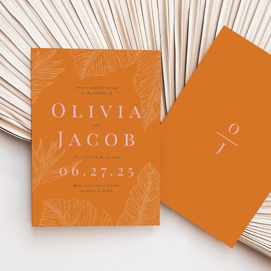 Moderne uitnodiging voor tropisch huwelijk