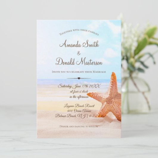 Moderne uitnodiging voor tropisch strand (Staand voorkant)