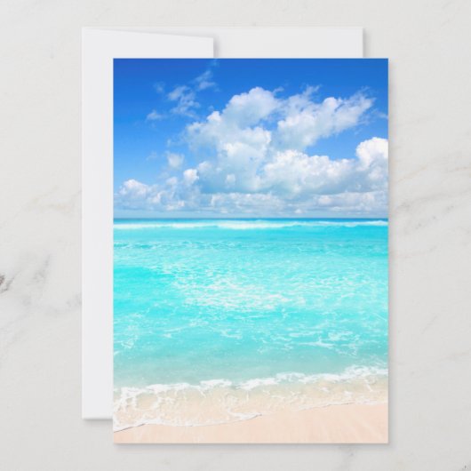 Moderne uitnodiging voor tropisch strand (Achterkant)