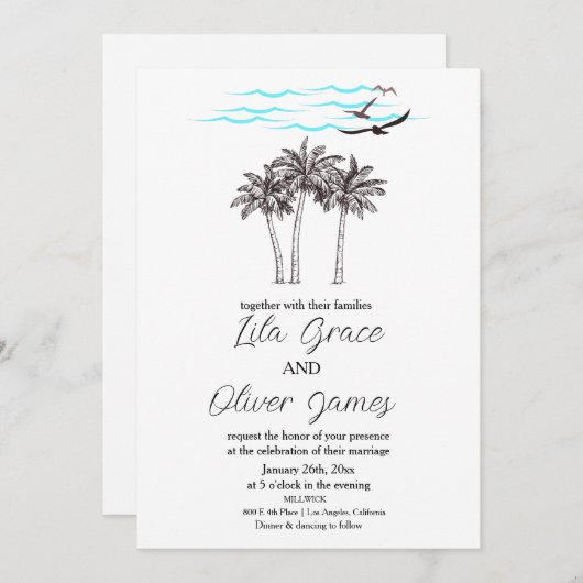 Moderne uitnodiging voor tropisch strand Ocean Wed (Voorkant / Achterkant)