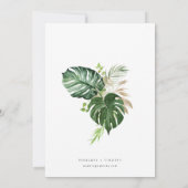 Moderne uitnodiging voor tropische bruiloft Monste (Achterkant)