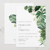 Moderne uitnodiging voor tropische bruiloft Monste (Voorkant / Achterkant)