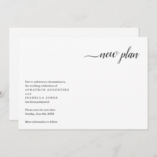 Moderne uitnodiging voor uitstel van de bruiloft (Voorkant / Achterkant)