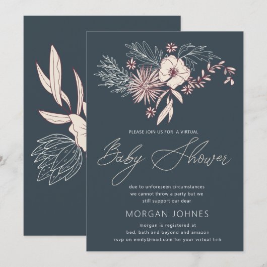 Moderne uitnodiging voor virtuele Baby showers van (Voorkant / Achterkant)