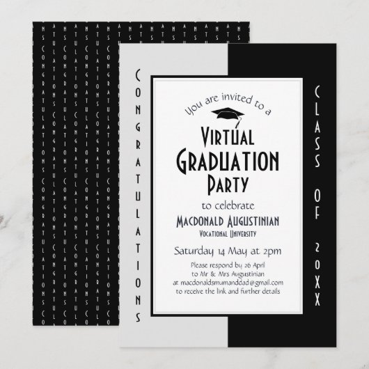 Moderne uitnodiging voor virtuele Graduation Party (Voorkant / Achterkant)