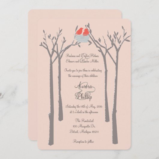 Moderne uitnodiging voor vogels en bomen (Voorkant / Achterkant)