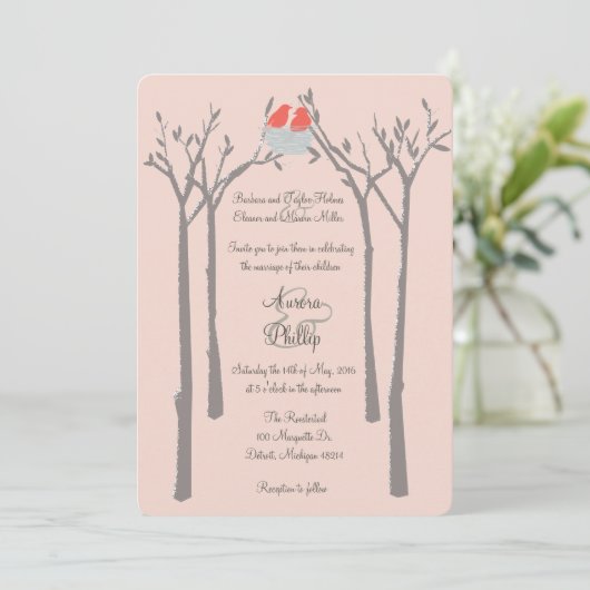 Moderne uitnodiging voor vogels en bomen (Staand voorkant)