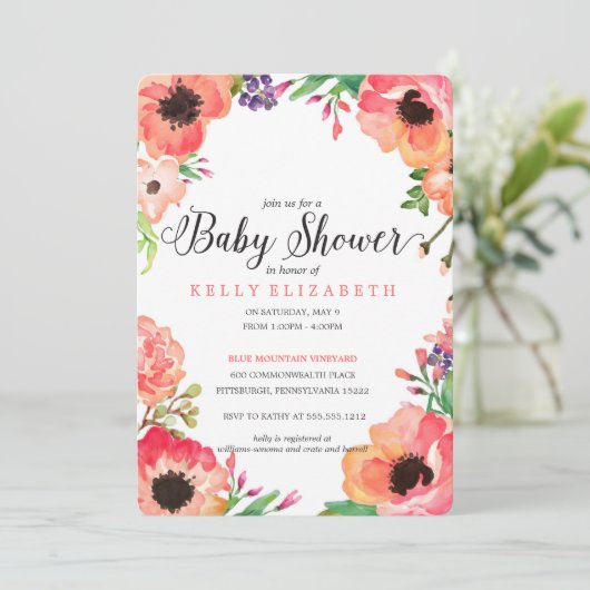 MODERNE uitnodiging voor WATERVERF baby shower (Staand voorkant)