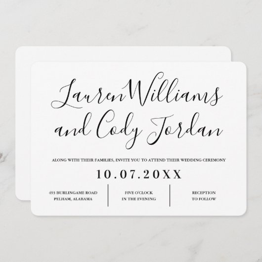 Moderne uitnodiging voor weddenschappen in wit en (Voorkant / Achterkant)