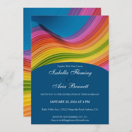 Moderne uitnodiging voor weduwschap tussen regenbo (Voorkant / Achterkant)