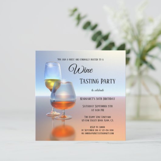 Moderne uitnodiging voor wijnproeverij in fijne ku (Staand voorkant)