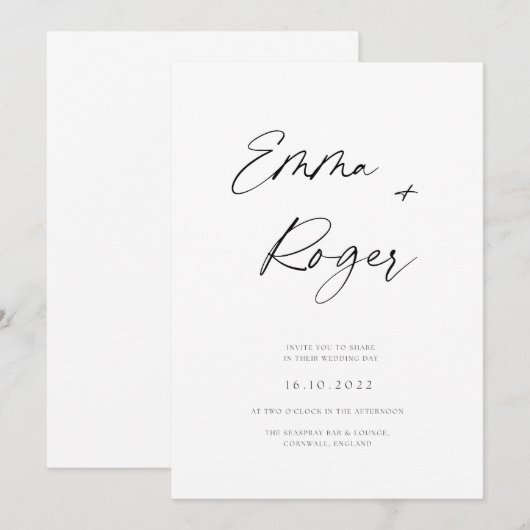 Moderne uitnodiging voor witte kalligrafie (Voorkant / Achterkant)