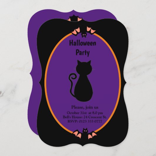Moderne uitnodiging voor zwarte katten en vleermui (Voorkant / Achterkant)