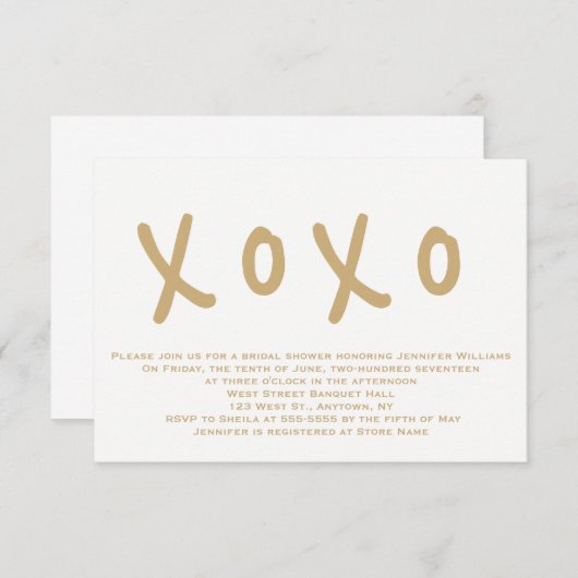 Moderne uitnodigingen tot het douchen van xoxo bru (Voorkant / Achterkant)