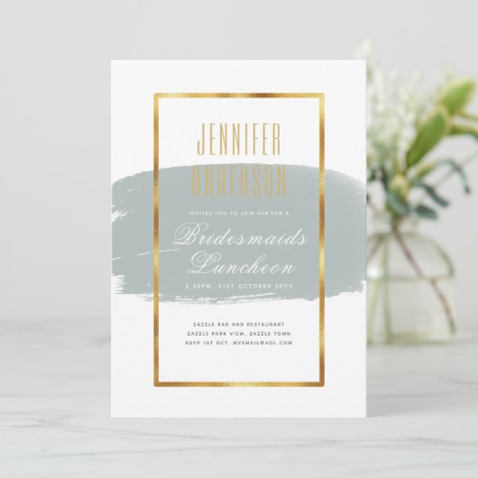 Moderne uitnodigingen voor een theebrunch voor bru (Staand voorkant)