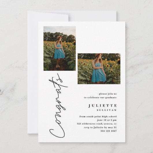 Moderne uitnodigingen voor eindexamen met eenvoudi (Achterkant)