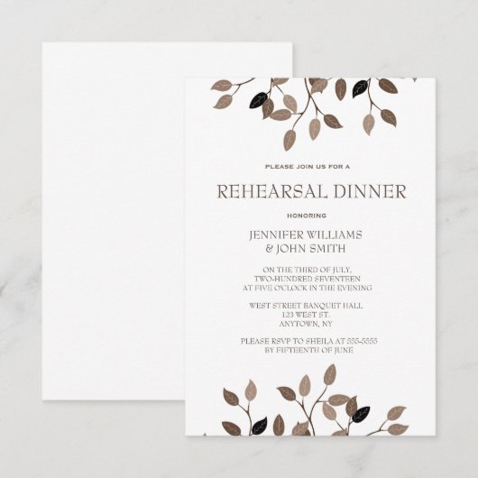 Moderne uitnodigingen voor het dineren van bladrep (Voorkant / Achterkant)