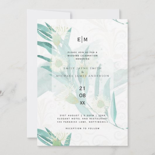 Moderne uitnodigingen voor trouwfeesten met Eucaly (Voorkant)